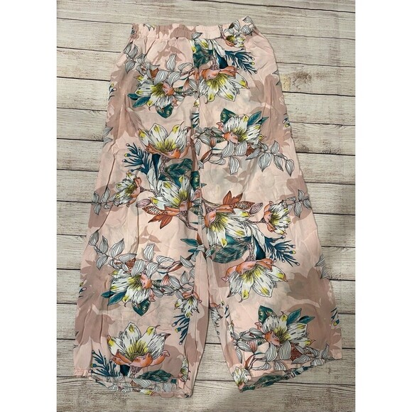 Maze Floral Multicolored Wide Leg Paper Bag Pant Rayon Size Large - Picture 1 of 7